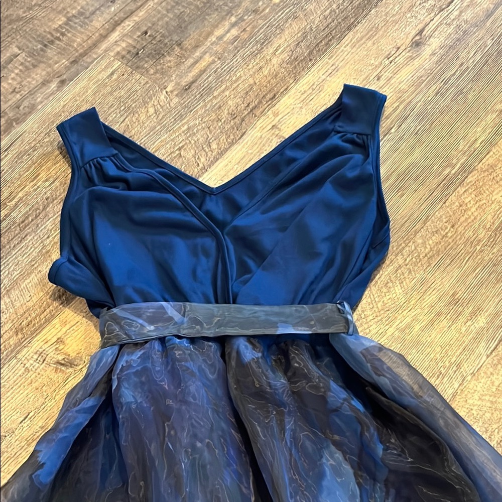 BloomChic Elegant Blue and Black Midi Dress - Picture 8 of 11